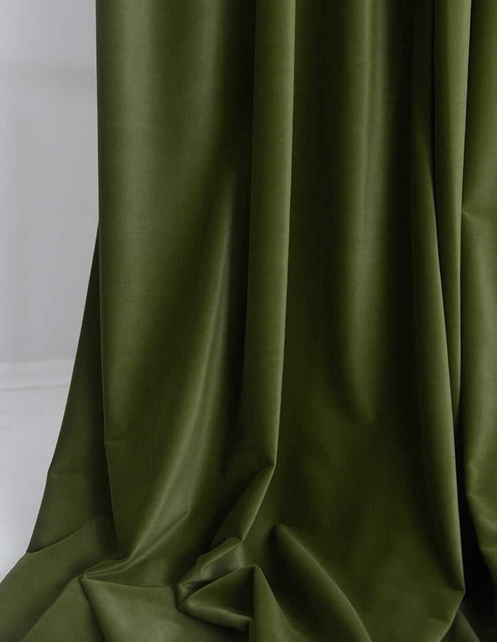 Olive Green Matte Velvet Custom Curtain