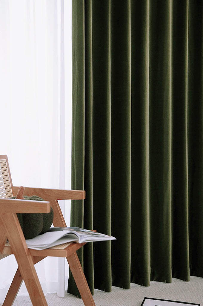 Olive Green Matte Velvet Custom Curtain