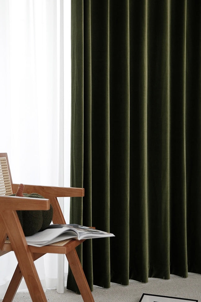 Olive Green Matte Velvet Custom Curtain