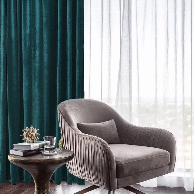 Matte Velvet Curtain | Peacock GREEN Curtain | Matte velvet curtain panels | Curtain Panels | Custom Curtains