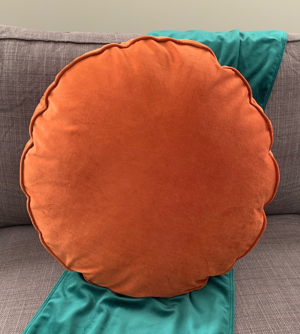Velvet pillow covers | Vintage 20" Diameter | Round Cushion Cover Orange | Vintage Cushion cover