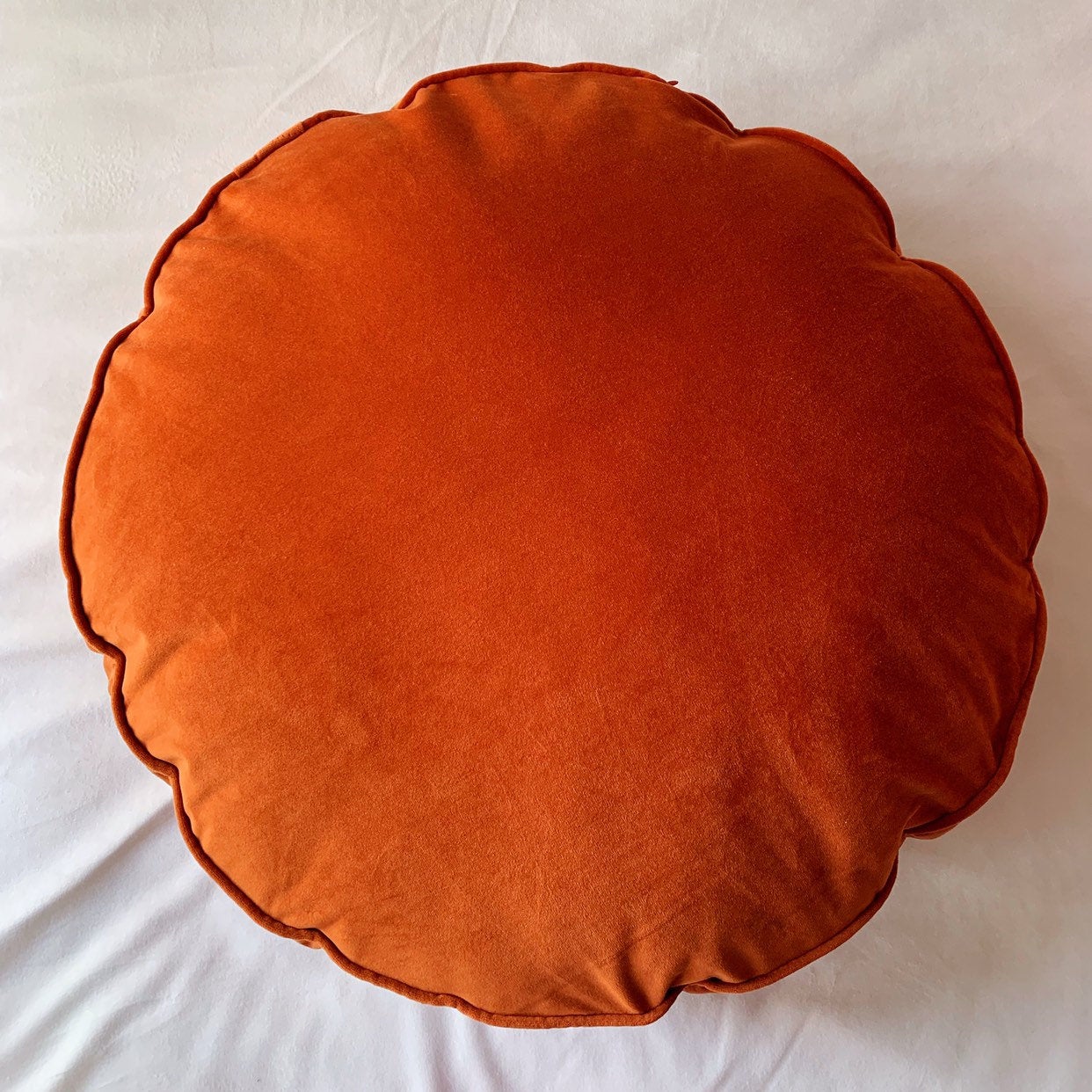 Velvet pillow covers | Vintage 20" Diameter | Round Cushion Cover Orange | Vintage Cushion cover