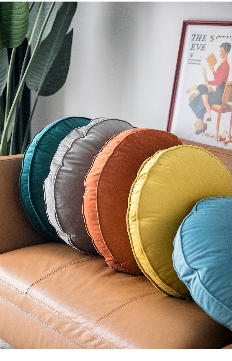 Velvet pillow covers | Vintage 20" Diameter | Round Cushion Cover Orange | Vintage Cushion cover