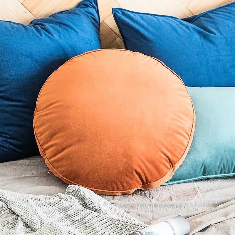 Velvet pillow covers | Vintage 20" Diameter | Round Cushion Cover Orange | Vintage Cushion cover