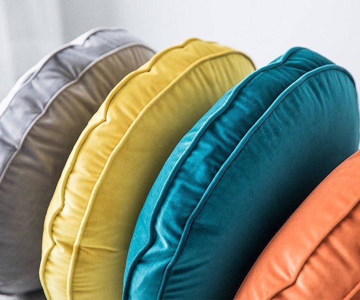 Velvet pillow covers | Vintage 20" Diameter | Round Cushion Cover Orange | Vintage Cushion cover