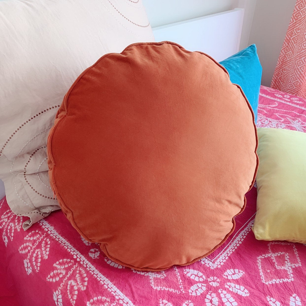 Velvet pillow covers | Vintage 20" Diameter | Round Cushion Cover Orange | Vintage Cushion cover