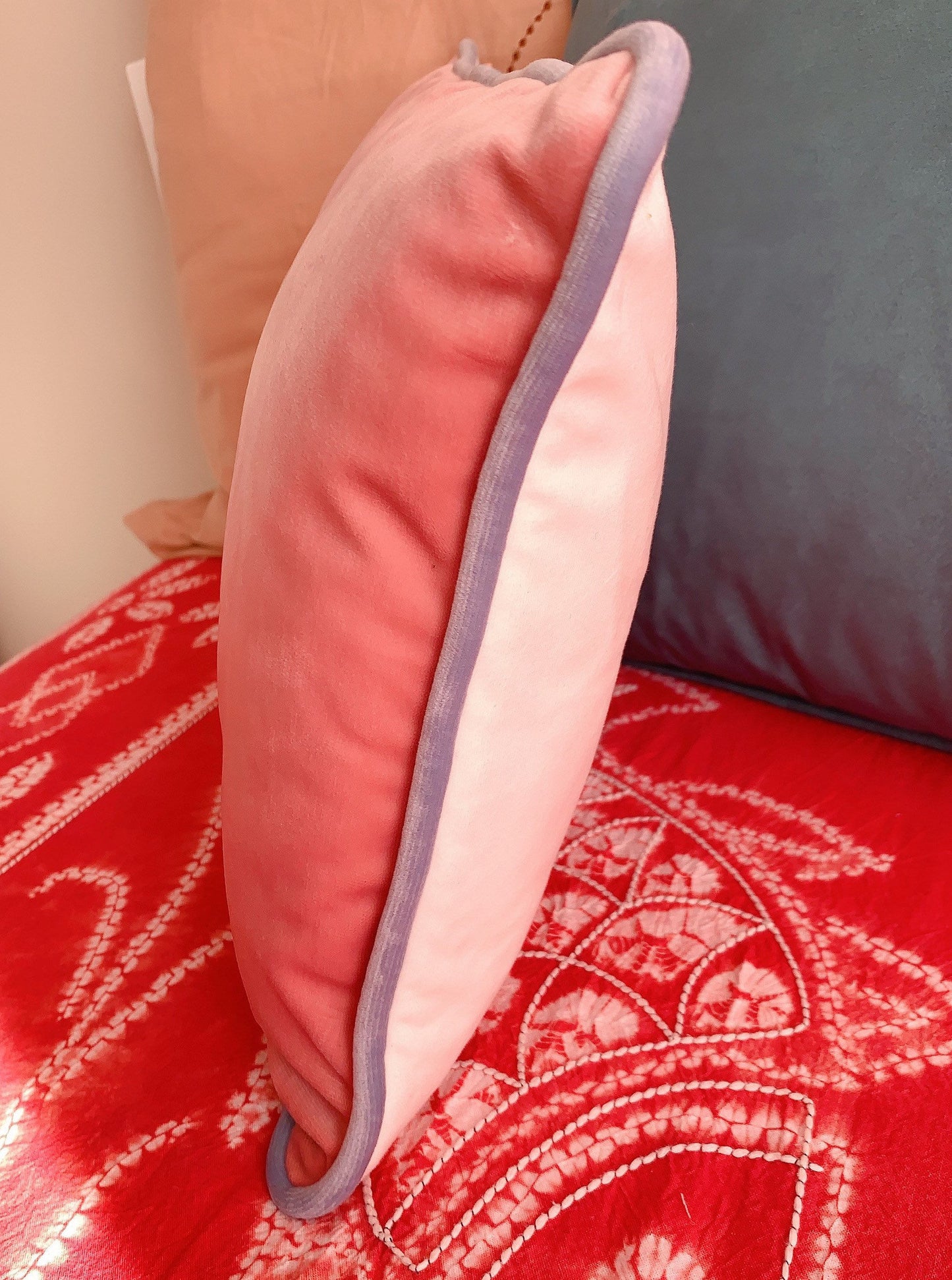 Pink & White Double Sided Cushion Cover, Luxury Velvet Lumbar Pillow Cover 12” X 20”, Decorative Throw Pillow Cover Baby Pink / Milk White