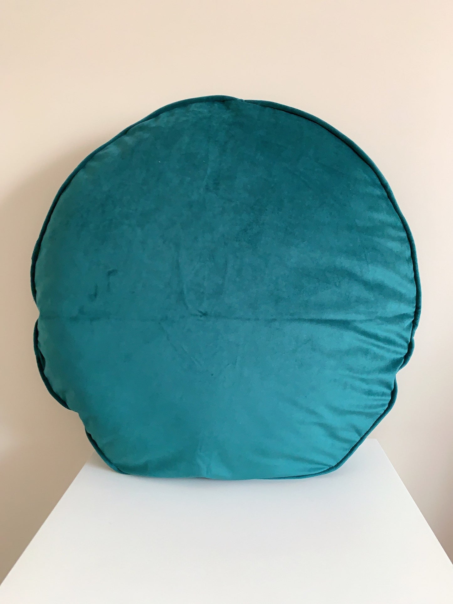 Peacock Blue Luxury Velvet Round Pillow Cover, 20” Diameter Cushion Cover, Decorative Throw Pillow Cover
