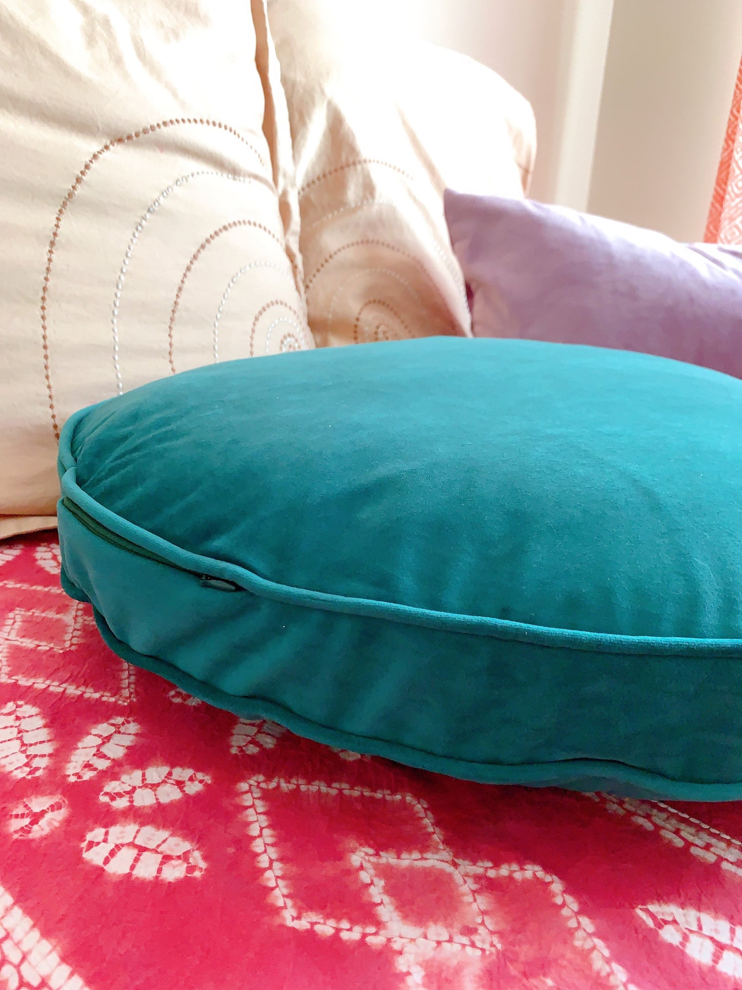 Peacock Blue Luxury Velvet Round Pillow Cover, 20” Diameter Cushion Cover, Decorative Throw Pillow Cover