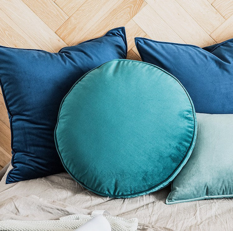 Peacock Blue Luxury Velvet Round Pillow Cover, 20” Diameter Cushion Cover, Decorative Throw Pillow Cover
