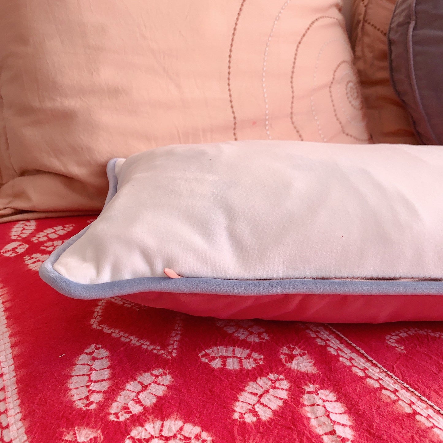 Pink & White Double Sided Cushion Cover, Luxury Velvet Lumbar Pillow Cover 12” X 20”, Decorative Throw Pillow Cover Baby Pink / Milk White
