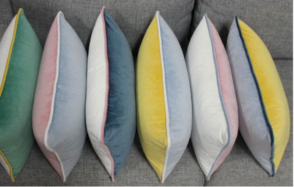 Pink & White Double Sided Cushion Cover, Luxury Velvet Lumbar Pillow Cover 12” X 20”, Decorative Throw Pillow Cover Baby Pink / Milk White