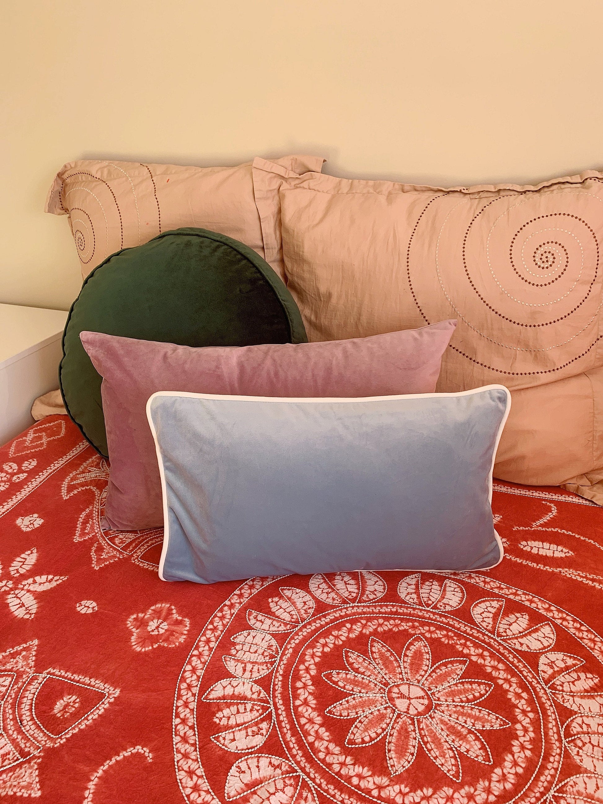 Velvet Pillow Covers | 12" X 20" Throw Pillow Cover | Yellow & Grey Blue | Vintage Pillow Covers | Lumbar Cushion Cover