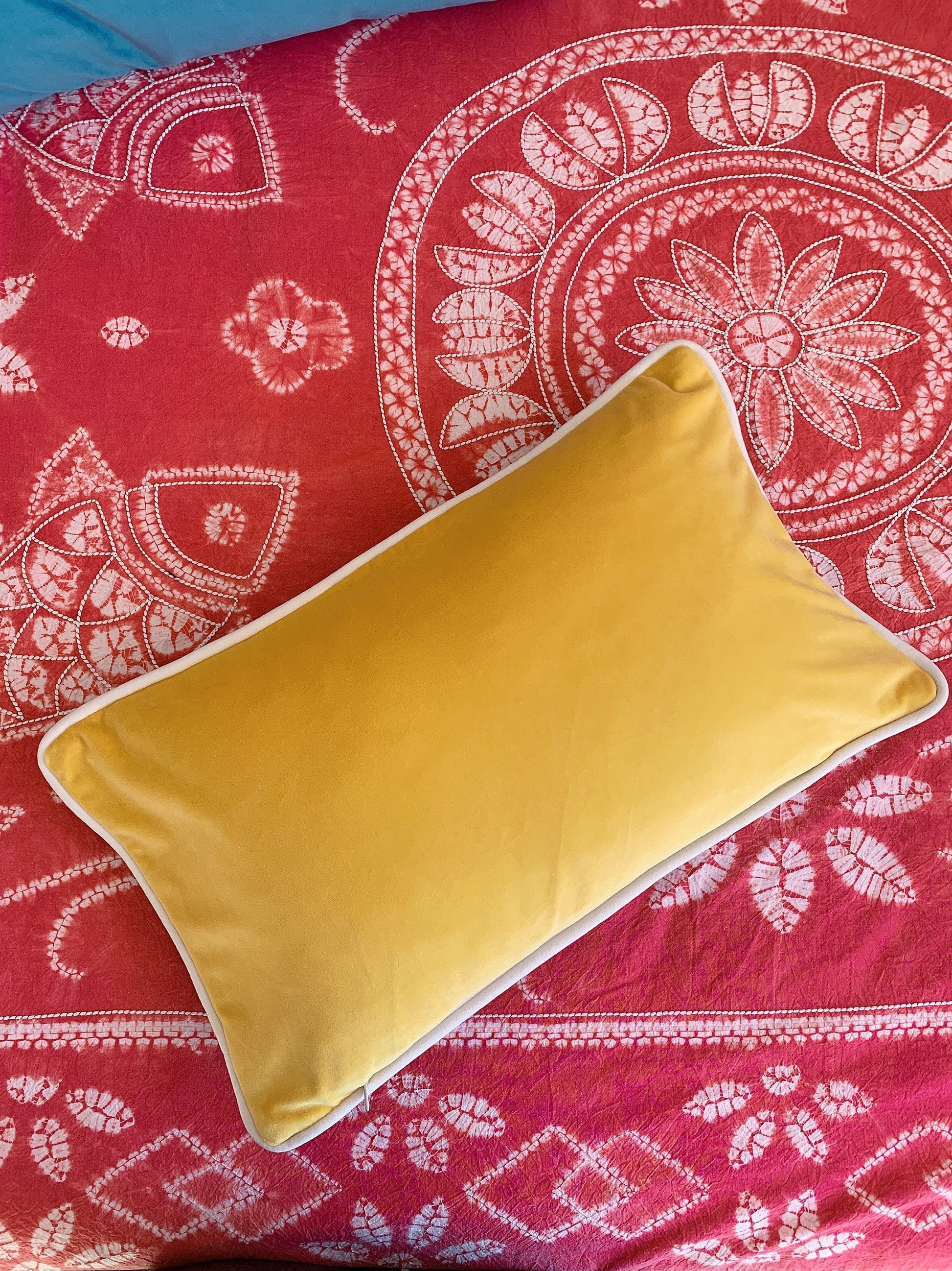 Velvet Pillow Covers | 12" X 20" Throw Pillow Cover | Yellow & Grey Blue | Vintage Pillow Covers | Lumbar Cushion Cover