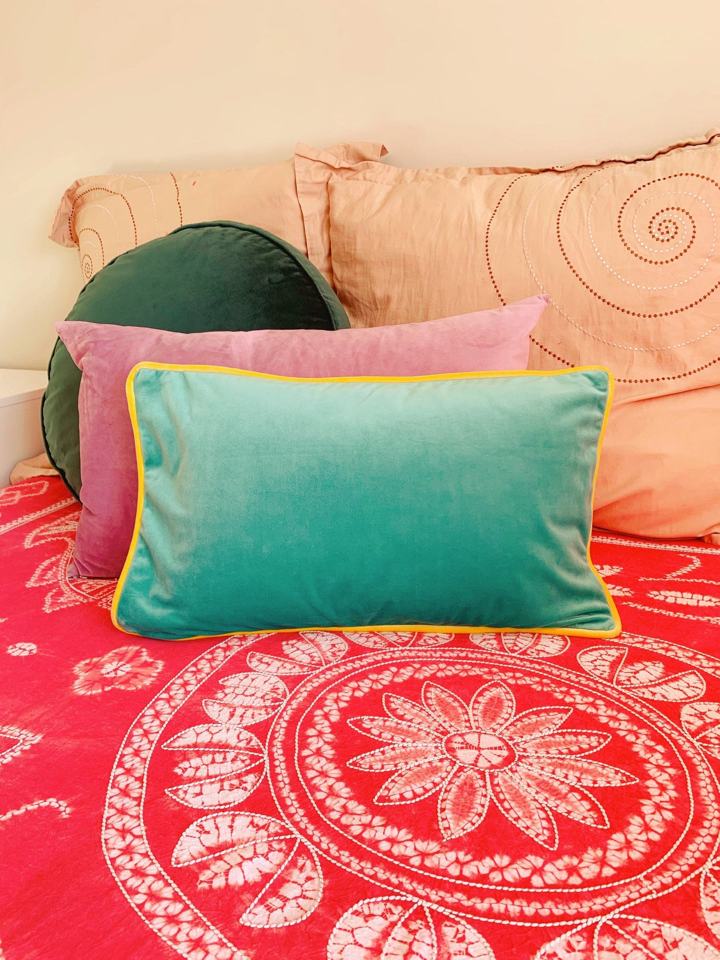 Velvet Pillow Cover | 12” x 20”| Double sided | Green & White Lumbar Velvet Pillow Cover | Vintage Pillow Cover