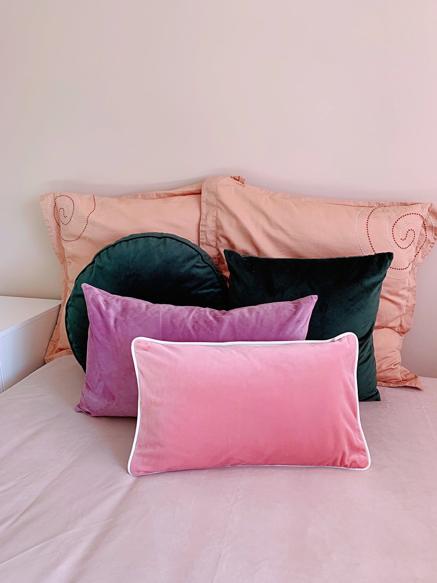 Velvet Pillow Cover | 12” x 20”| Double sided cover | Grey & Baby Pink Velvet Pillow Cover | Vintage Pillow Cover