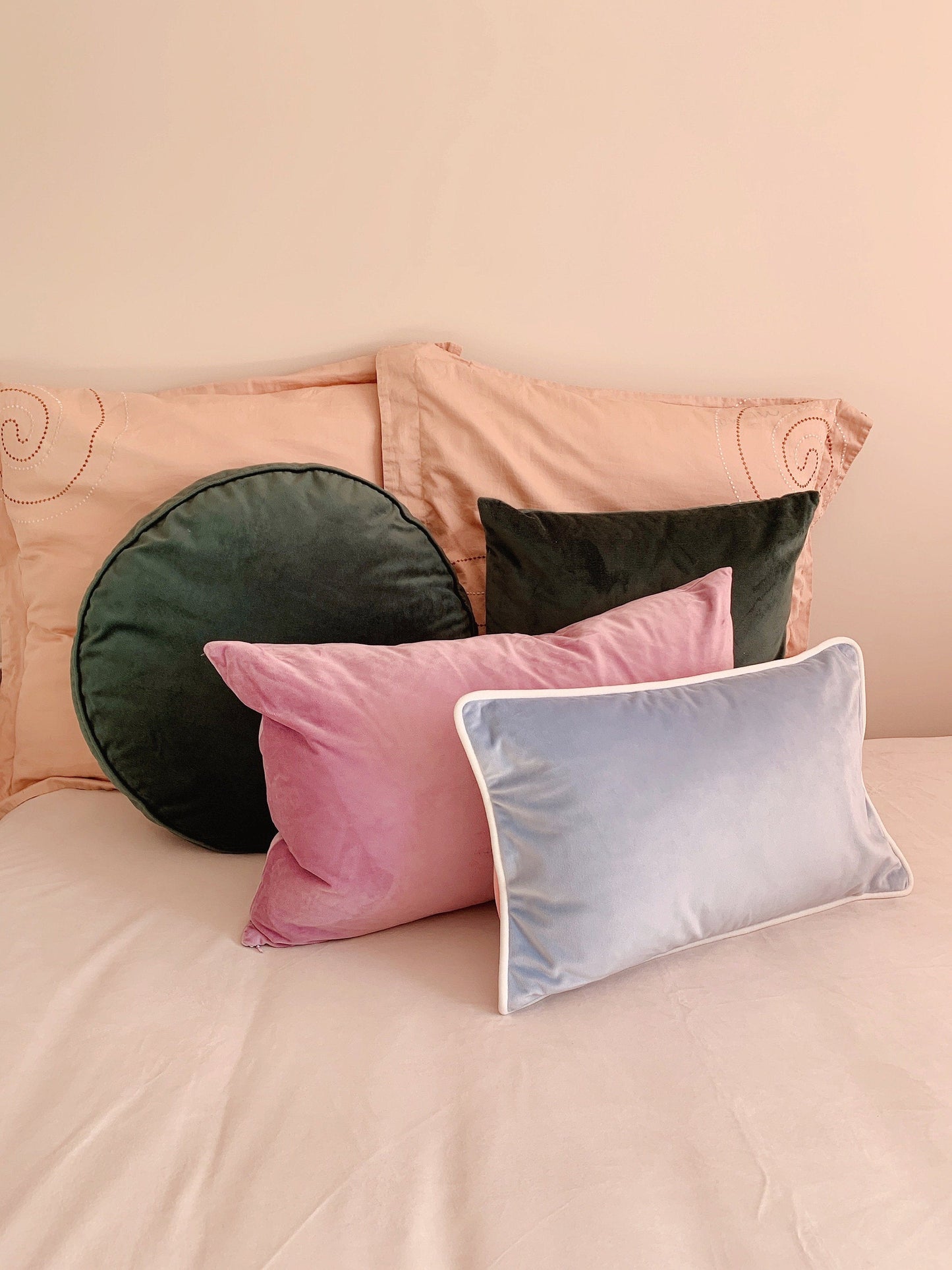 Velvet Pillow Cover | 12” x 20”| Double sided cover | Grey & Baby Pink Velvet Pillow Cover | Vintage Pillow Cover