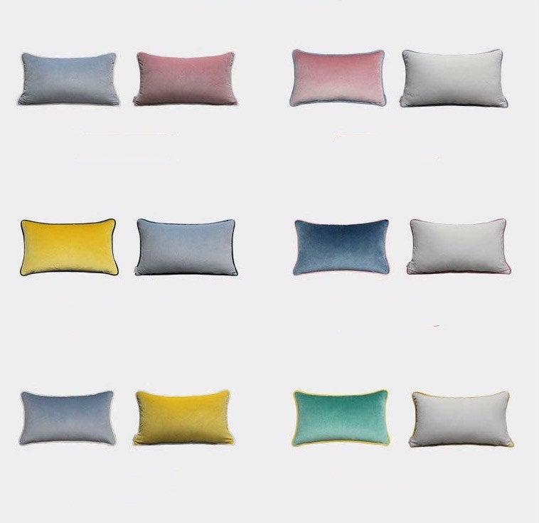 Velvet Pillow Cover | 12” x 20”| Double sided | Blue & White Velvet Pillow Cover | Vintage Pillow Cover