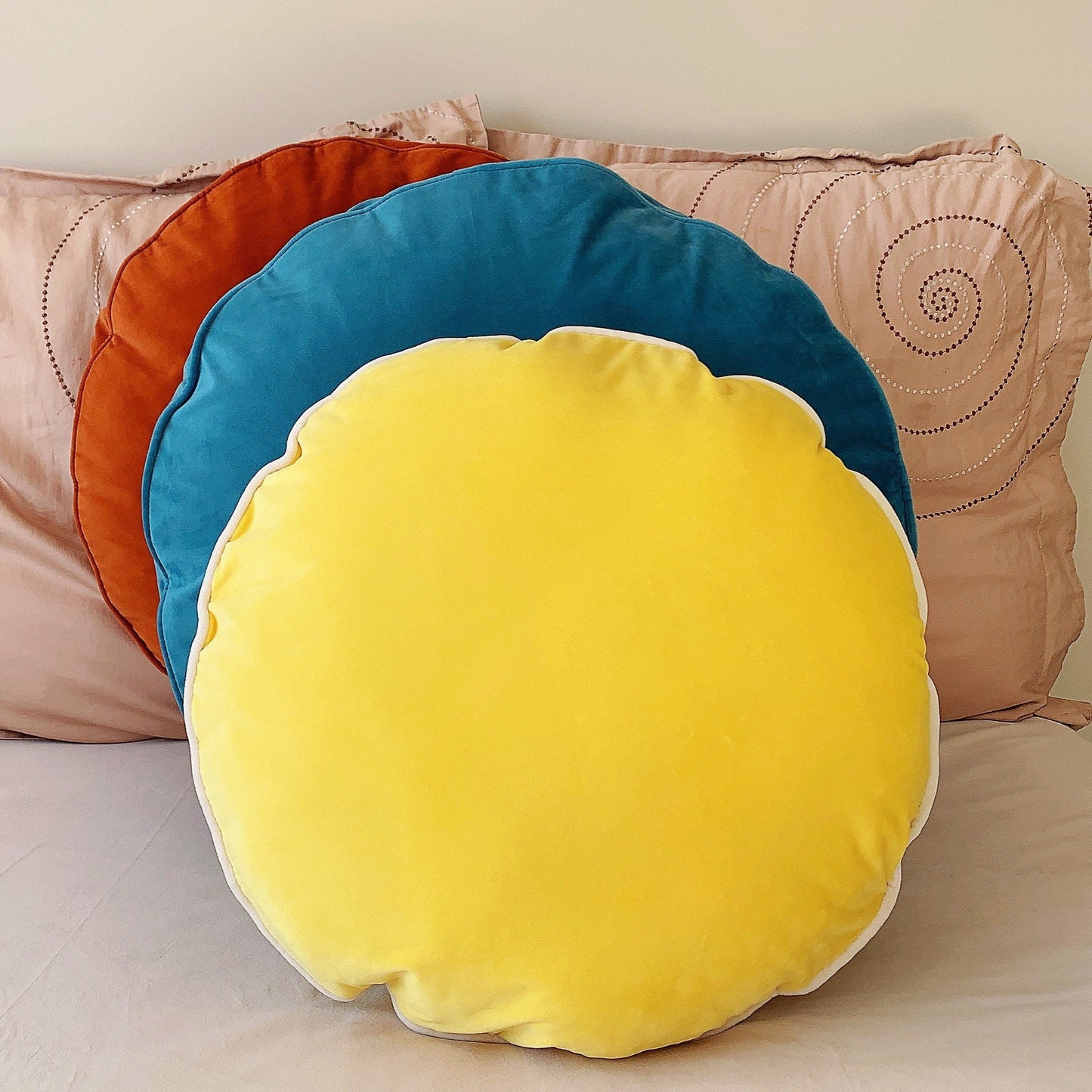 Yellow Velvet Cushion Cover, Round Scatter Throw Pillow Luxury Home Decor, Lemon Yellow Velvet 18" Round Pillow Cover