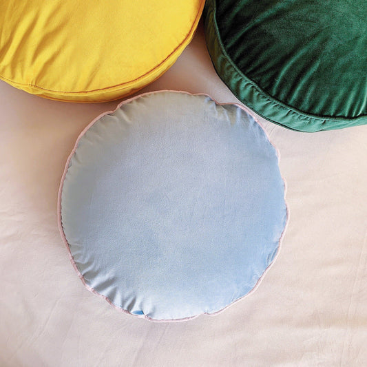 Light Grey Velvet Round Cushion Cover Throw Pillow, Grey Blue Velvet Pillow Cover
