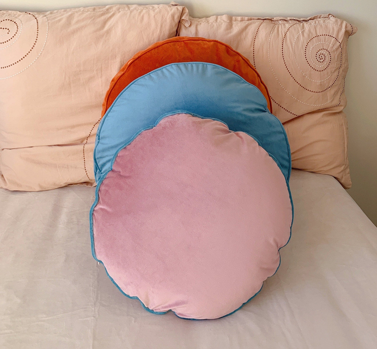 Blush Pink Pillow Cushion Cover, Luxury Velvet Bohemian Round Pillow