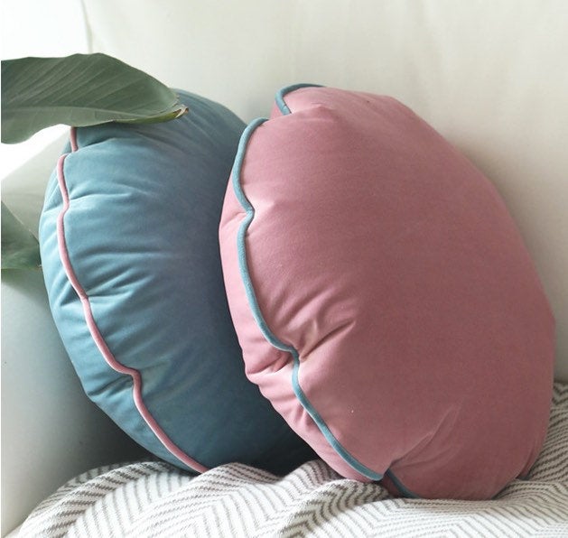 Blush Pink Pillow Cushion Cover, Luxury Velvet Bohemian Round Pillow