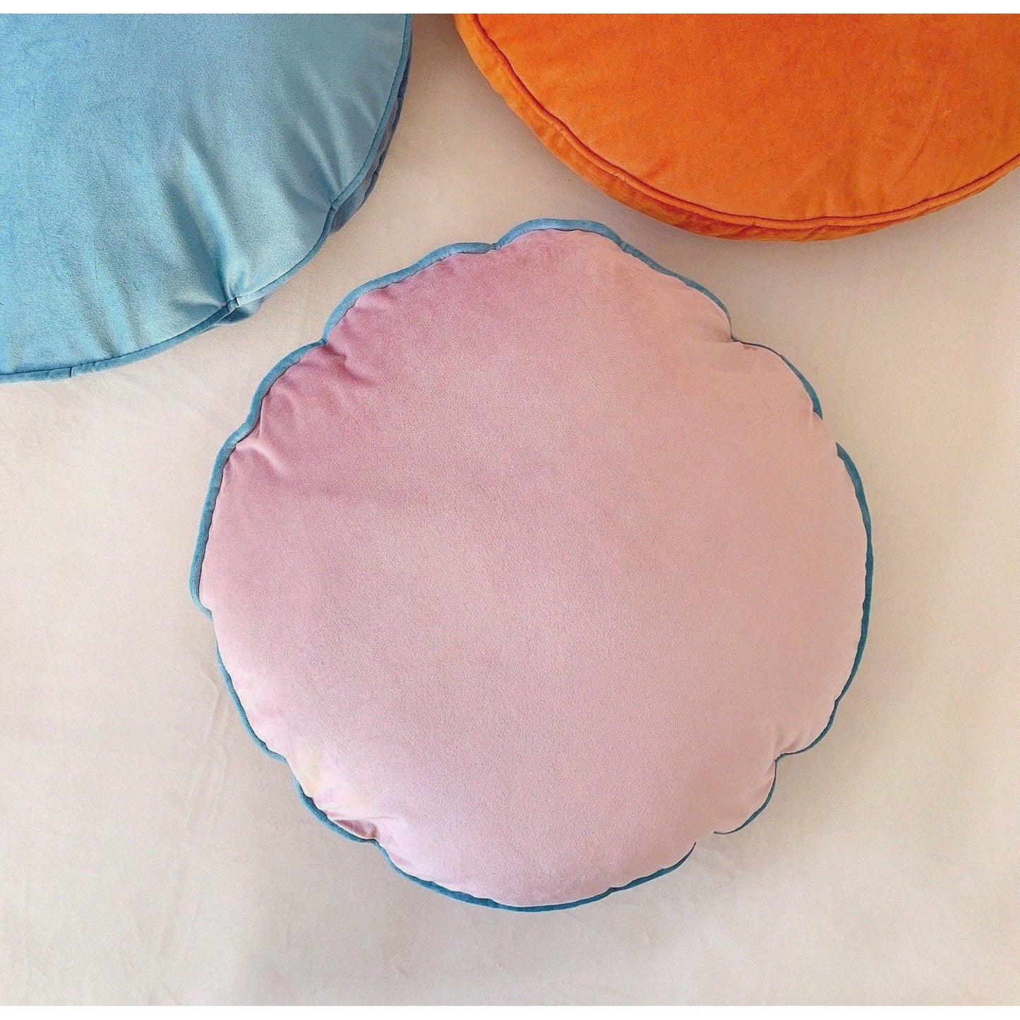 Blush Pink Pillow Cushion Cover, Luxury Velvet Bohemian Round Pillow