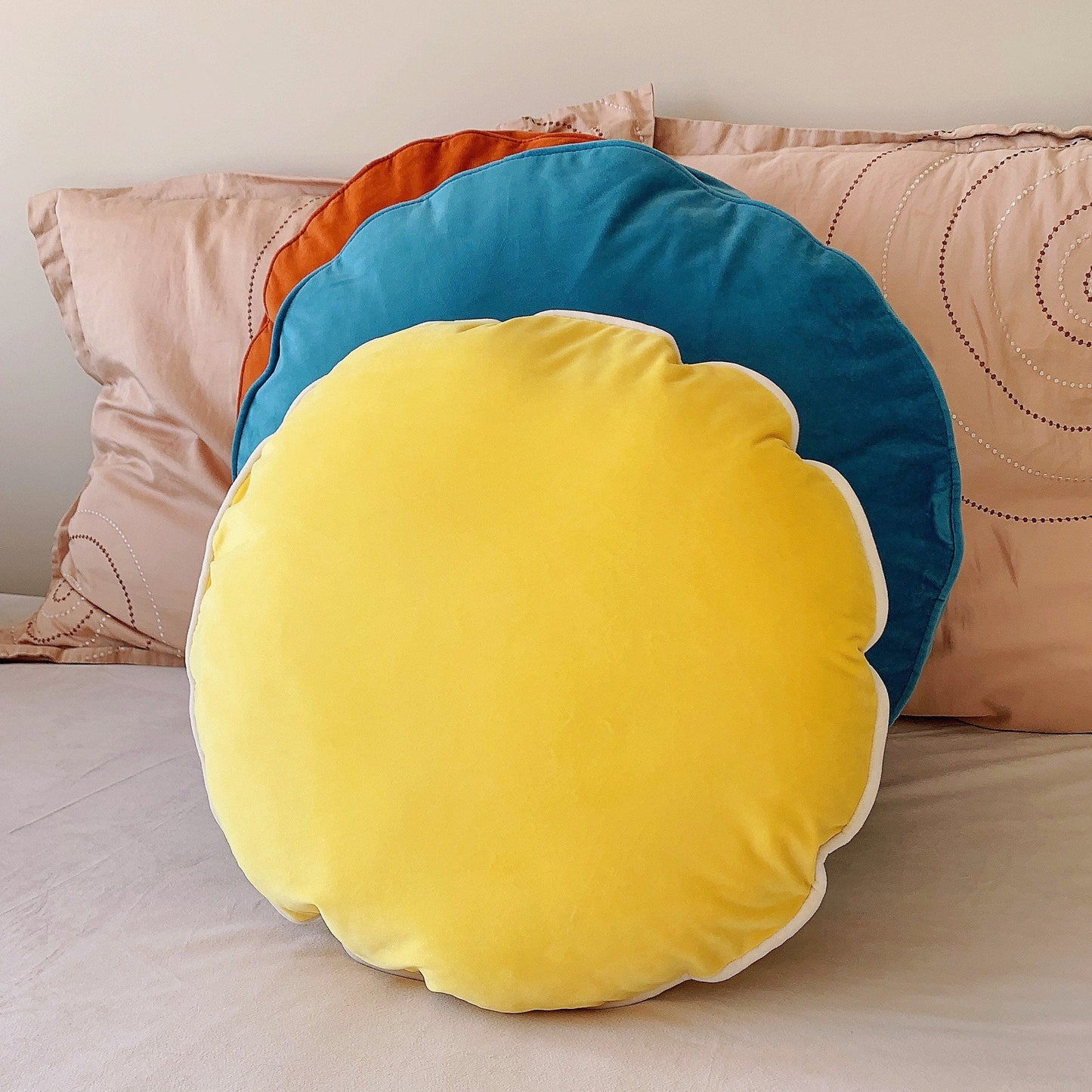 Yellow Velvet Cushion Cover, Round Scatter Throw Pillow Luxury Home Decor, Lemon Yellow Velvet 18" Round Pillow Cover