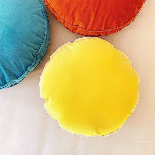 Yellow Velvet Cushion Cover, Round Scatter Throw Pillow Luxury Home Decor, Lemon Yellow Velvet 18" Round Pillow Cover