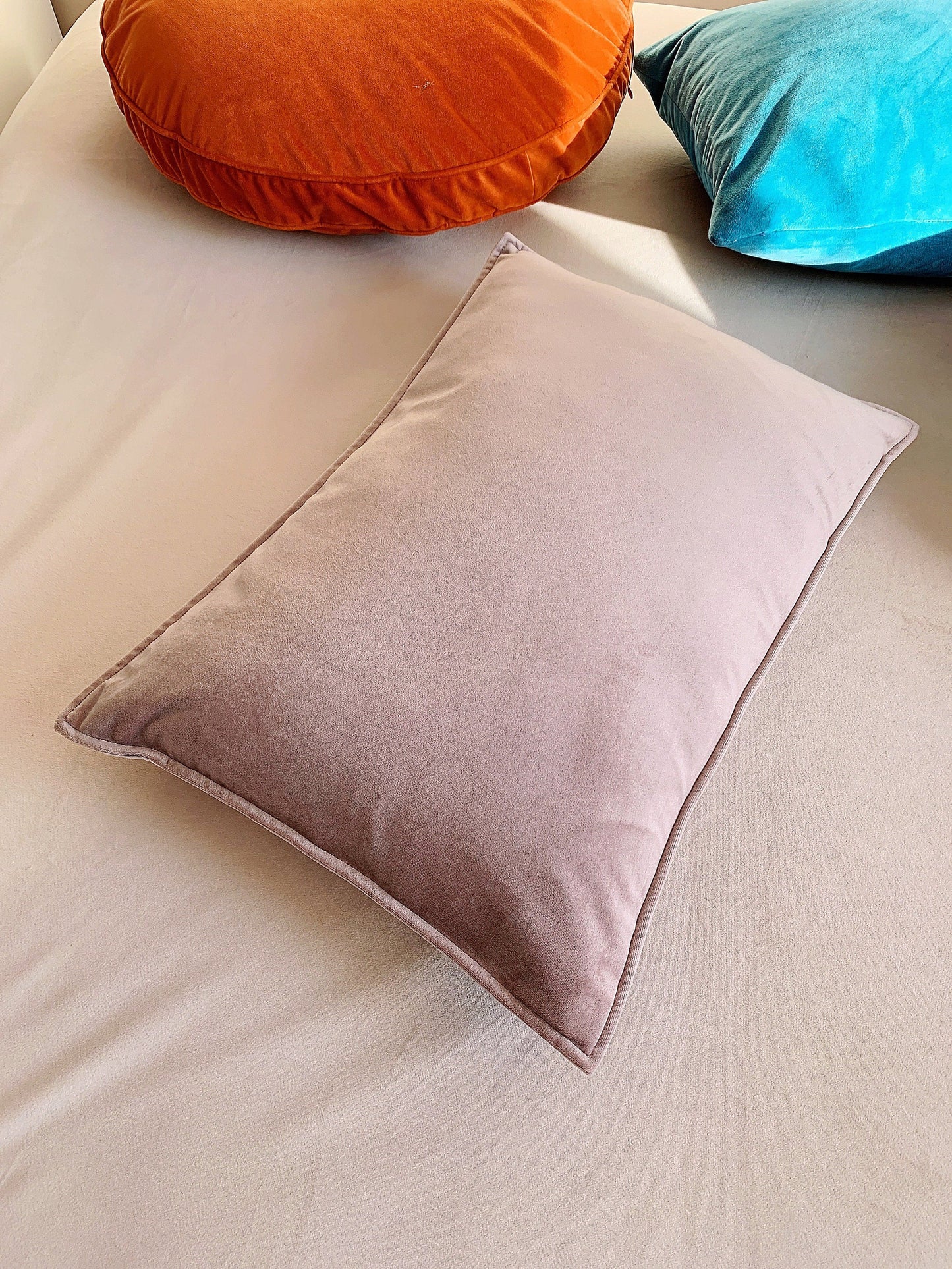 Pale Pink Velvet Cushion, Velvet Lumbar Cushion Cover, Pale Pink Velvet Lumbar Pillow Cover