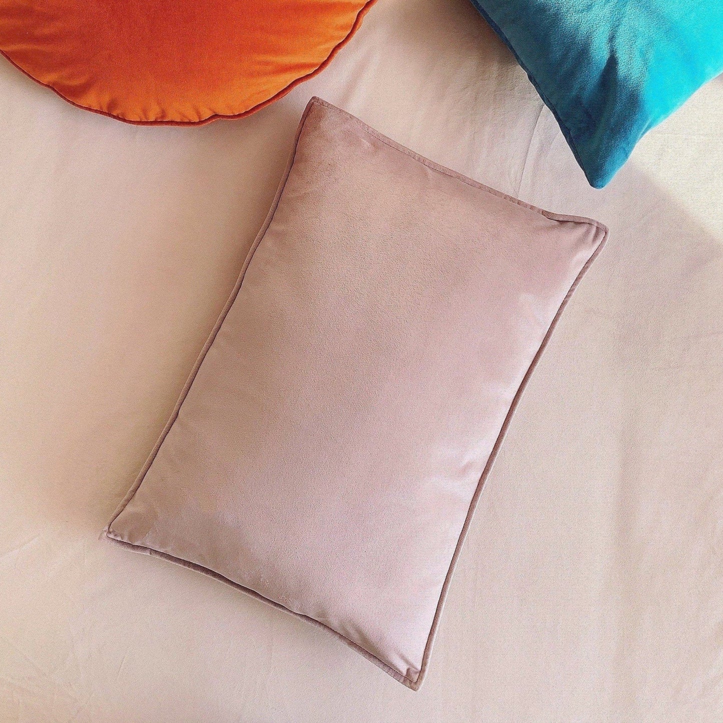 Pale Pink Velvet Cushion, Velvet Lumbar Cushion Cover, Pale Pink Velvet Lumbar Pillow Cover