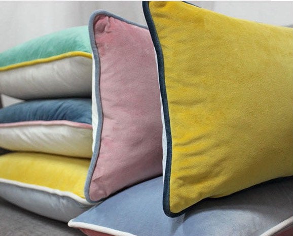 Velvet Pillow Cover | 12” x 20”| Double sided cover | Grey & Baby Pink Velvet Pillow Cover | Vintage Pillow Cover