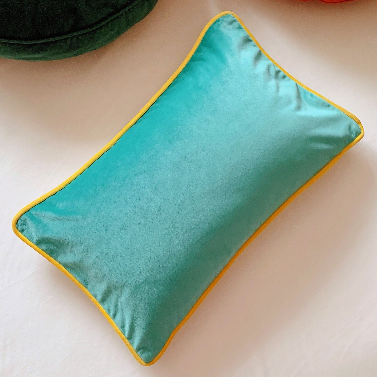 Velvet Pillow Cover | 12” x 20”| Double sided | Green & White Lumbar Velvet Pillow Cover | Vintage Pillow Cover