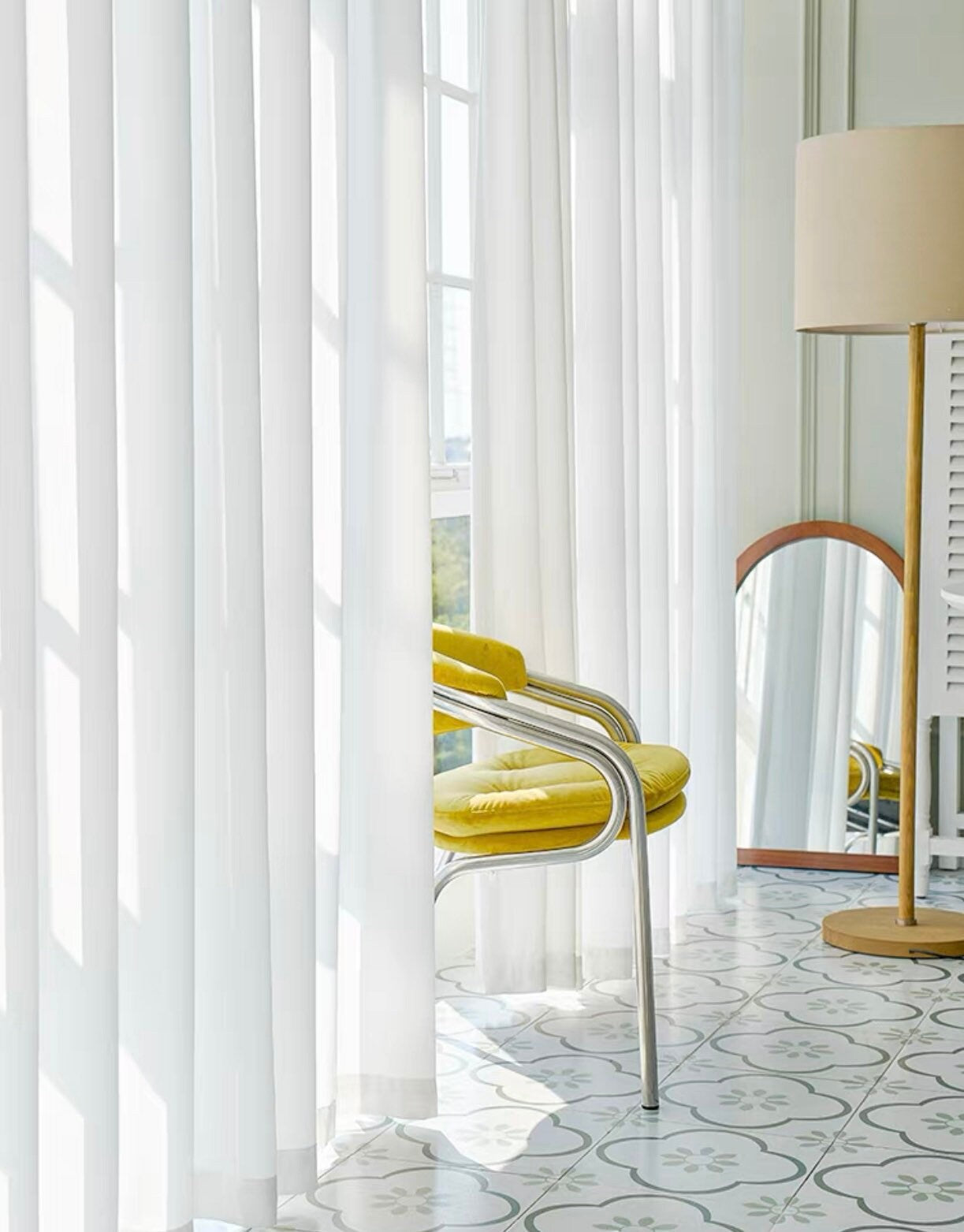 Luxury Sheer Curtain, White Sheer Curtains for Living Room, Semi-Sheer Curtain Panel