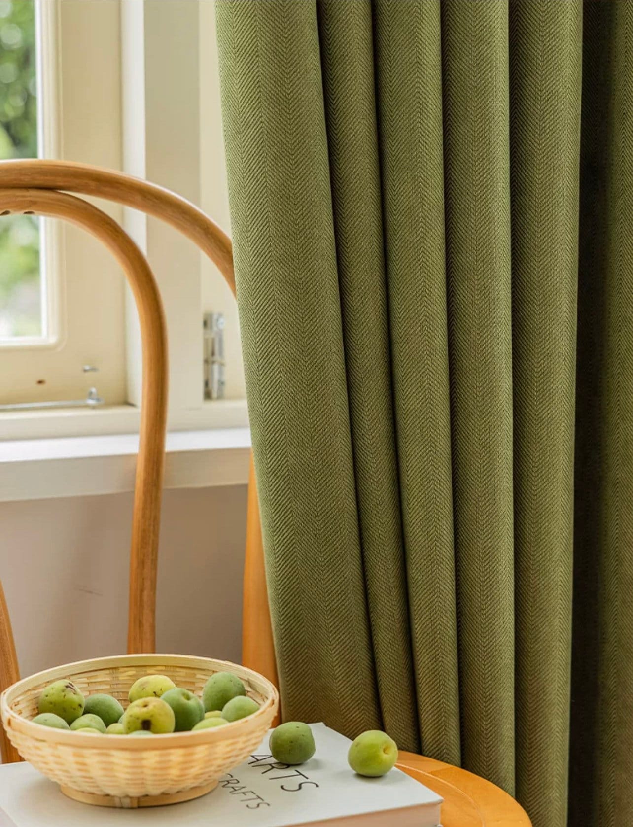 Olive Green Embossed Blackout Chenille Curtain Panel for Living Room