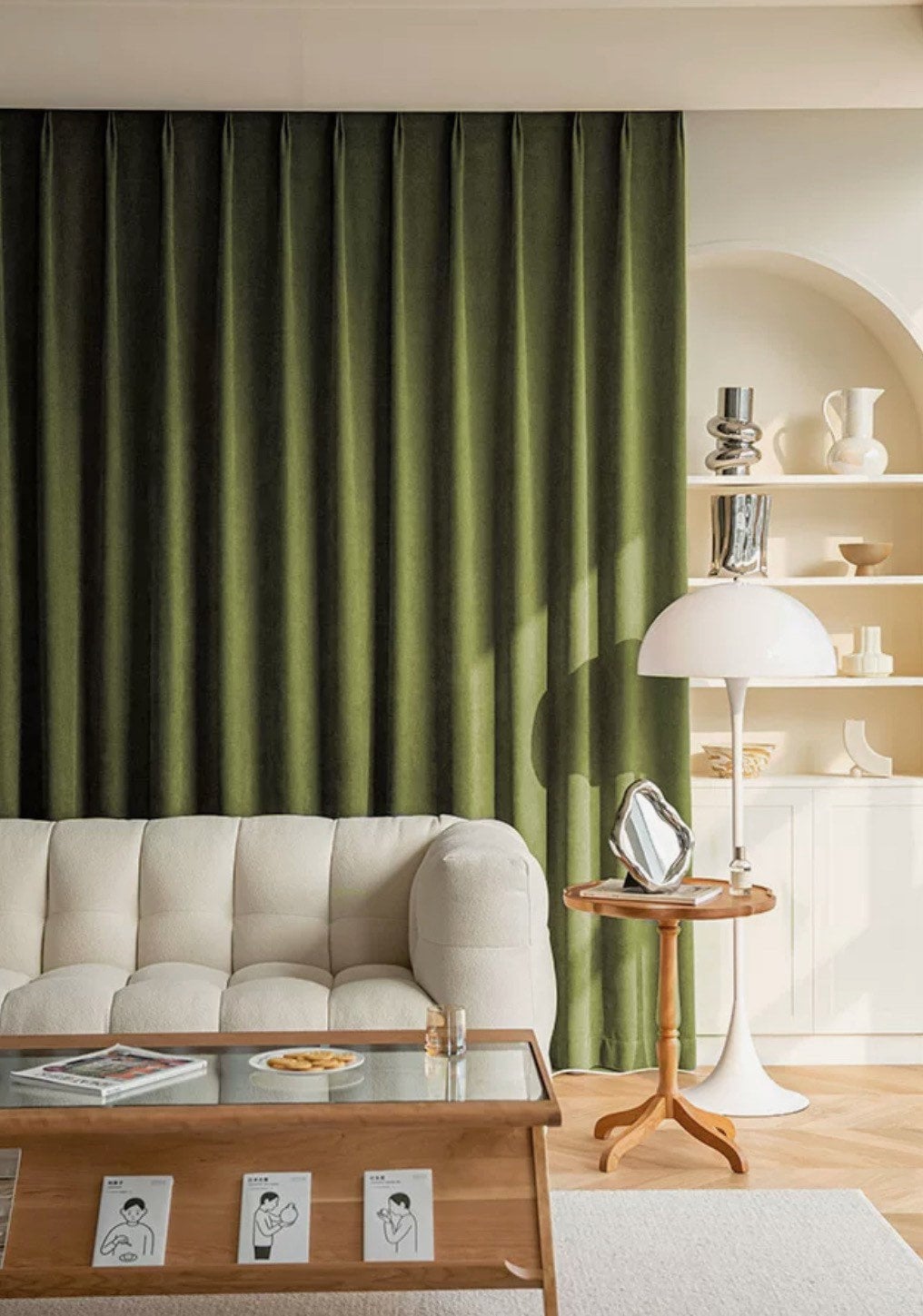 Olive Green Embossed Blackout Chenille Curtain Panel for Living Room