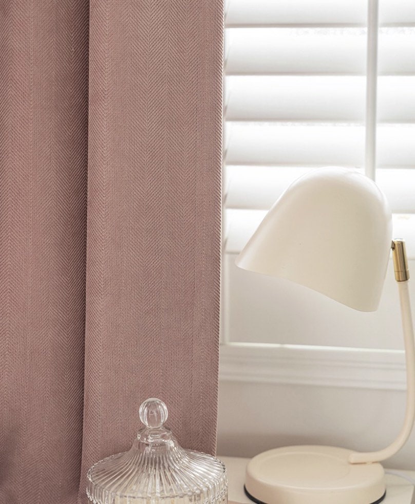 Pale Pink Embossed Blackout Chenille Curtain Panel, Luxury Home Décor Window Treatment