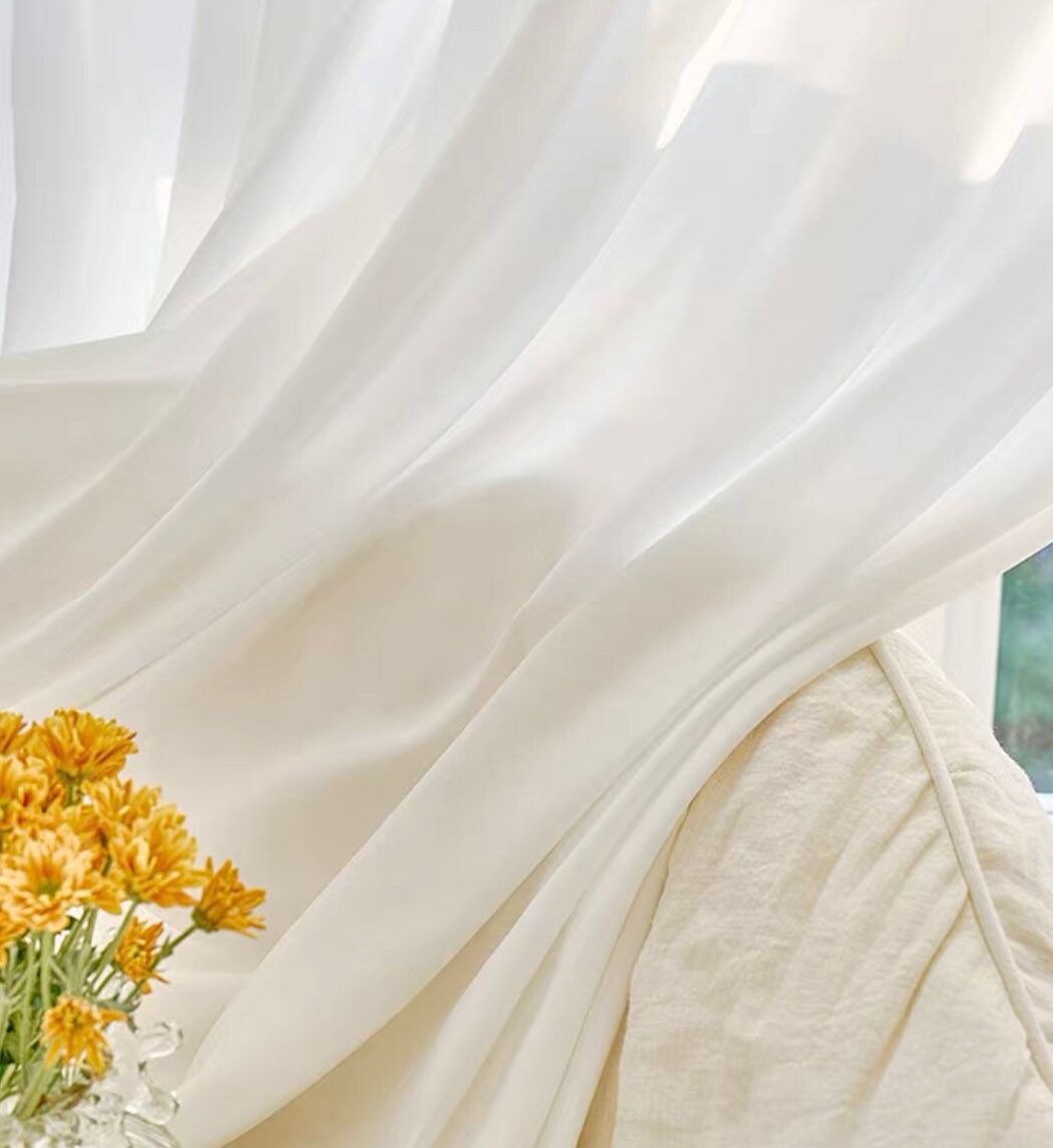 Luxury Sheer Curtain, White Sheer Curtains for Living Room, Semi-Sheer Curtain Panel