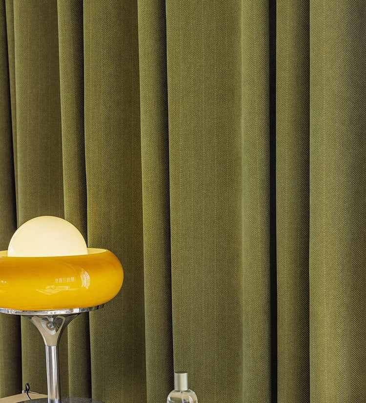 Olive Green Embossed Blackout Chenille Curtain Panel for Living Room