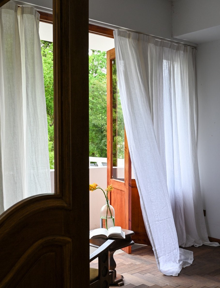 White Linen Curtain Panel, Custom Made Lightweight Curtain Window Treatment, Tab Top or Rod Pocket Style