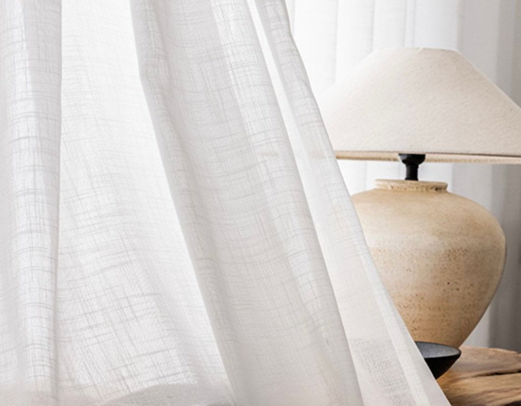 Sheer linen curtains, Rod Pocket White Curtain Panels, Lightweight Window Curtains, Window drapes, Linen Window Treatments