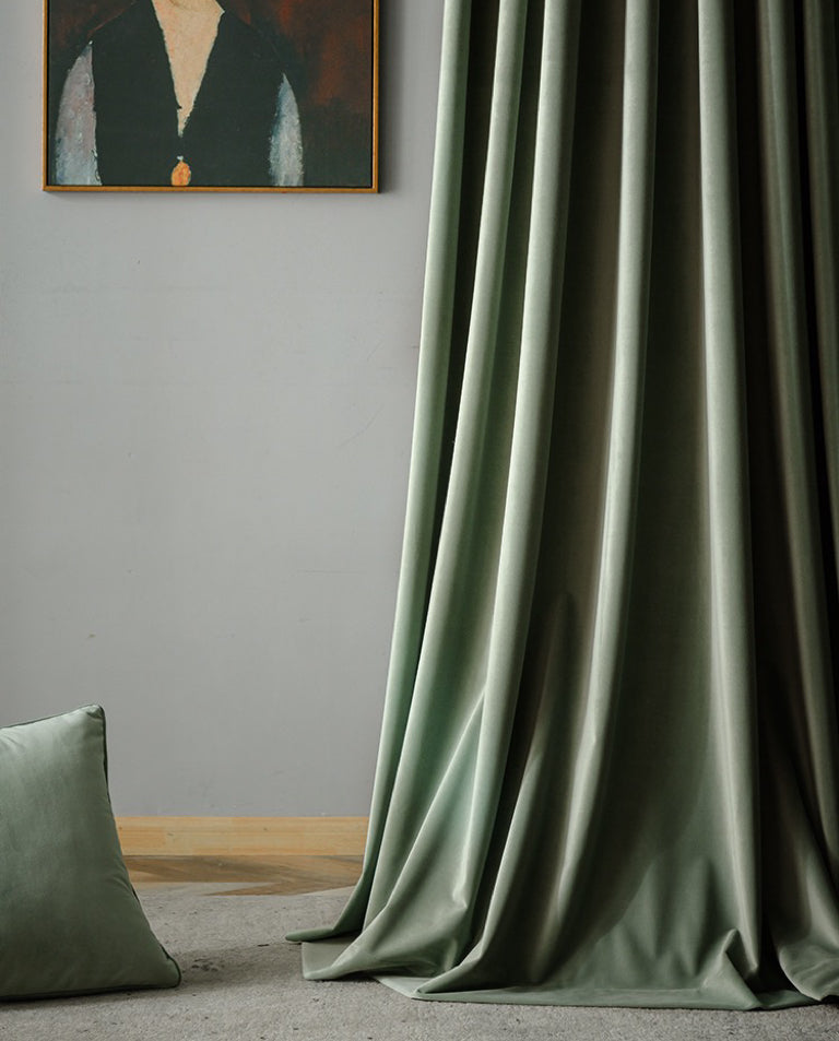 Leaf Green Matte Velvet Custom Curtain