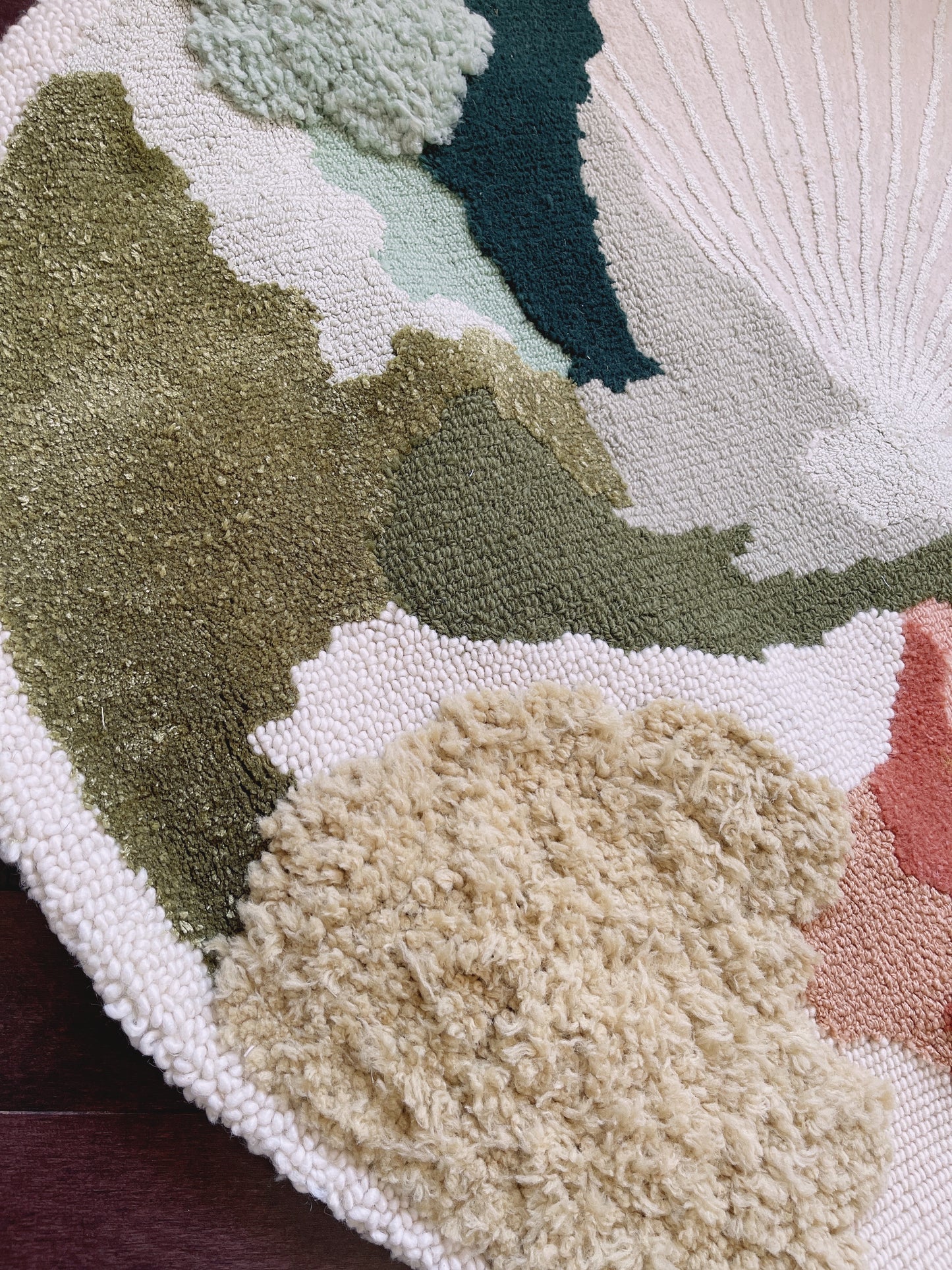 Hand Hooked Round Wool Rug, Abstract Lush Area Rug, Nursery Rug, Abstract Landscape Modern Home Décor