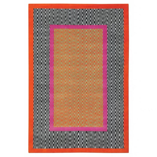 4’ X 6’ Large Area Rug, Wool Rectangle Rug, Hand Knotted Colorful Living Room Rug, Black and Orange Geometric Living Room Décor