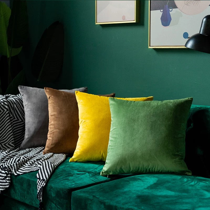 Custom Velvet Square Cushion Cover, Luxury Throw Pillow, Luxury Velvet Pillow Cover, Vintage Style Green Moss / Brown / Light Olive