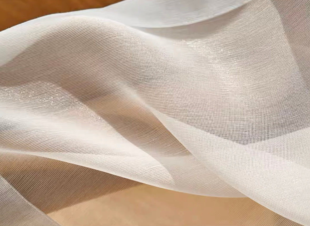 Pearl White Shimmer Shine Sheer Rod Pocket Custom Curtain