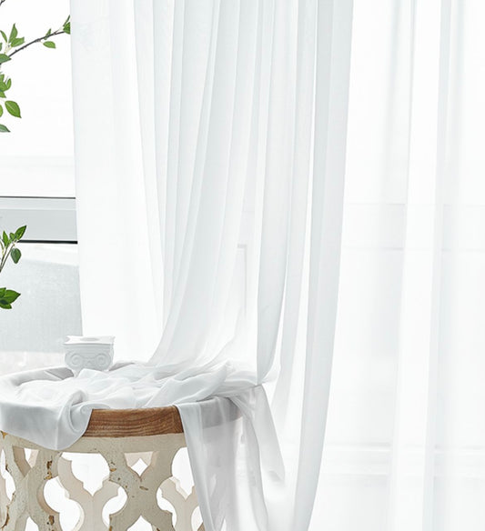 Classic White Voile Sheer Rod Pocket Custom Curtain
