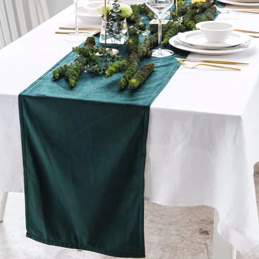 Timeless Elegance: Custom-Made Vintage Green Velvet Table Runner by Pattern Homes