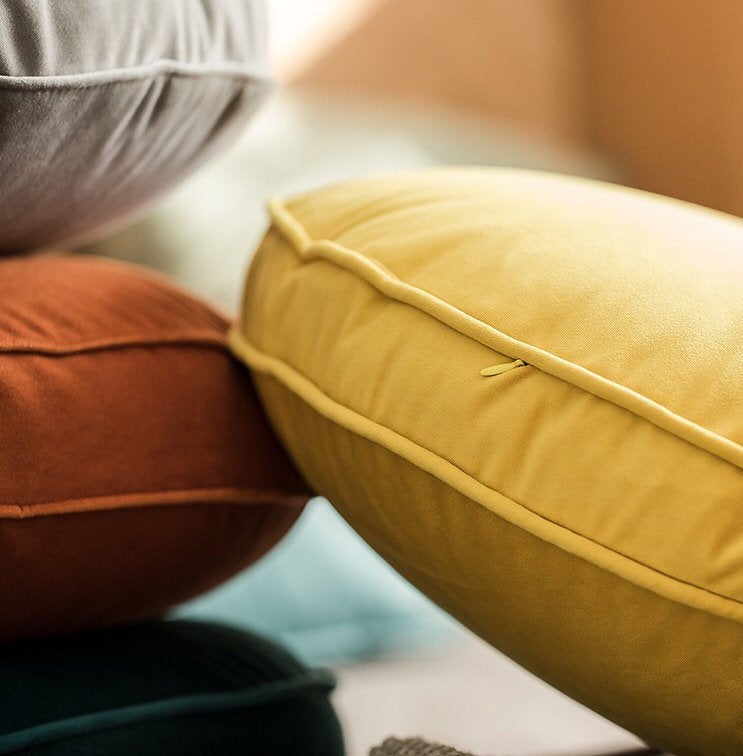 Velvet pillow covers | Vintage 20" Diameter | Round Cushion Cover Orange | Vintage Cushion cover