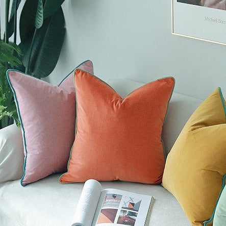 19” Orange Velvet Throw Pillow Cover, Luxury Matt Velvet Decorative Square Pillow Cover
